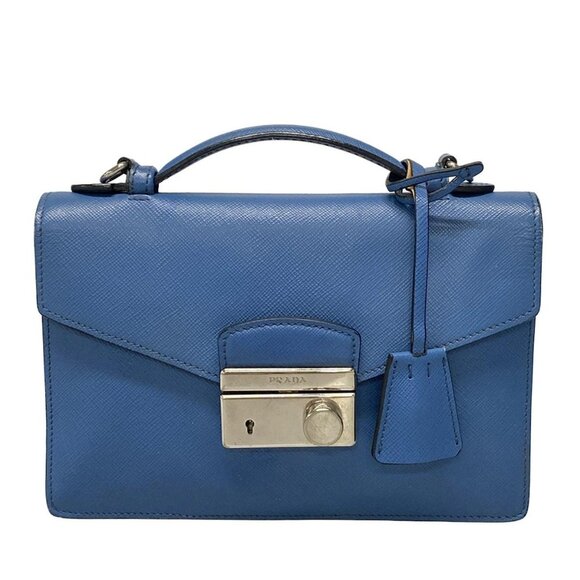 Auth PRADA - Blue Saffiano Leather Handbag - Picture 1 of 16
